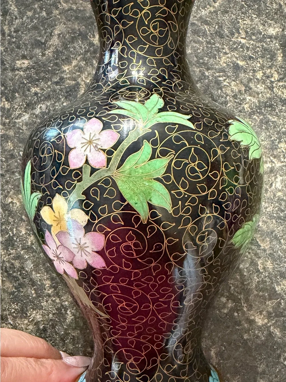 Black Cloisonné Vase with Floral & Butterfly Motif - Picture 2 of 6
